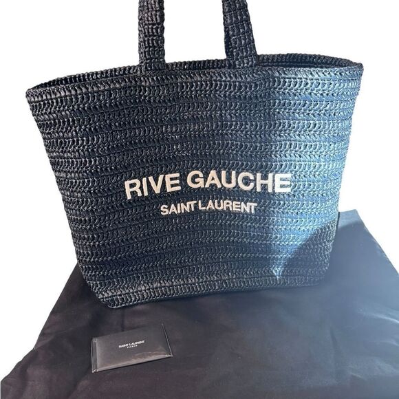 NWT YSL Rive Gauche Embroidered Rafia Tote Bag - Picture 2 of 10